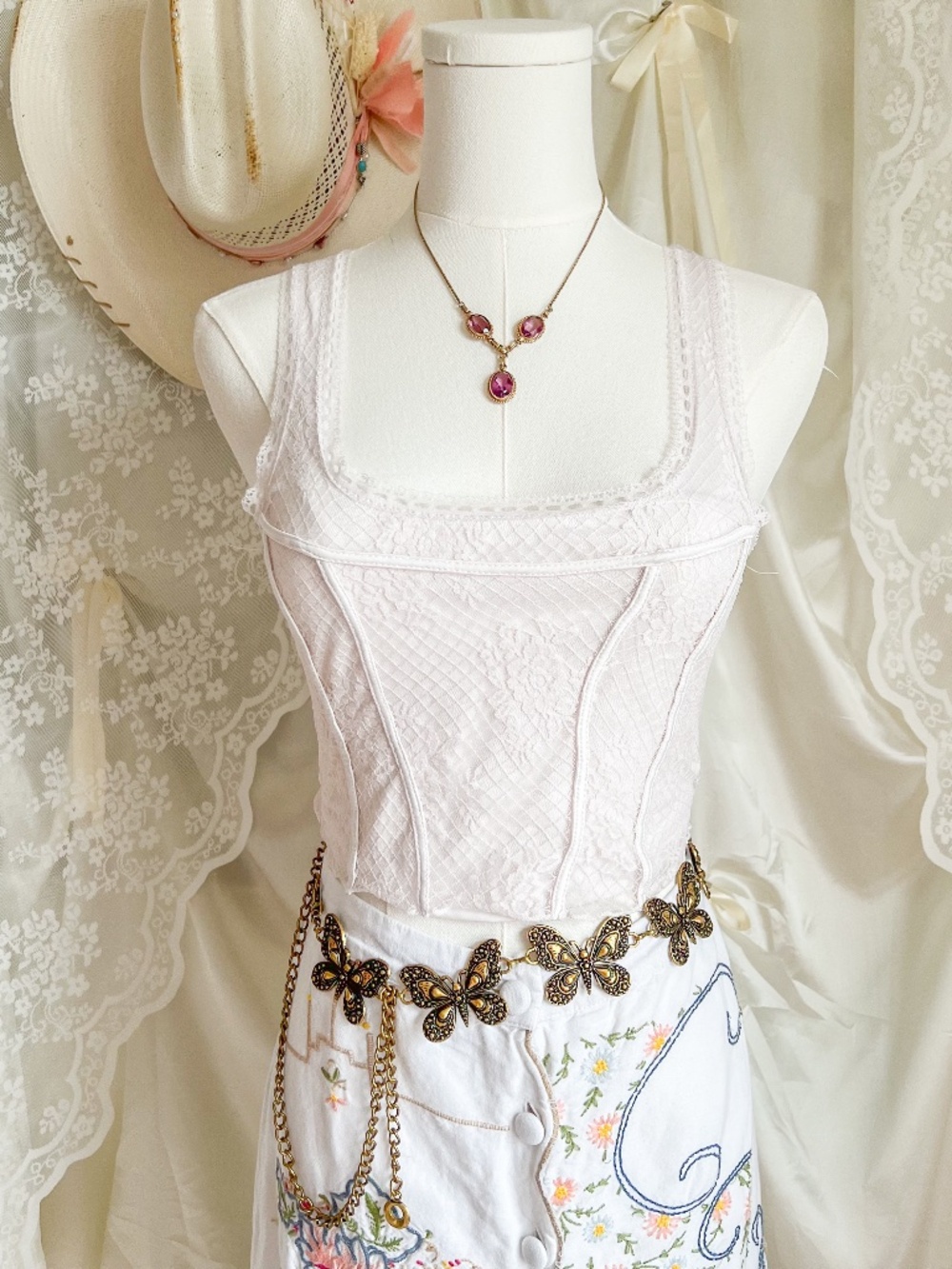 Delia’s by Dolls Kill White Lace Corset Inspired Tank Coquette Fairycore Top